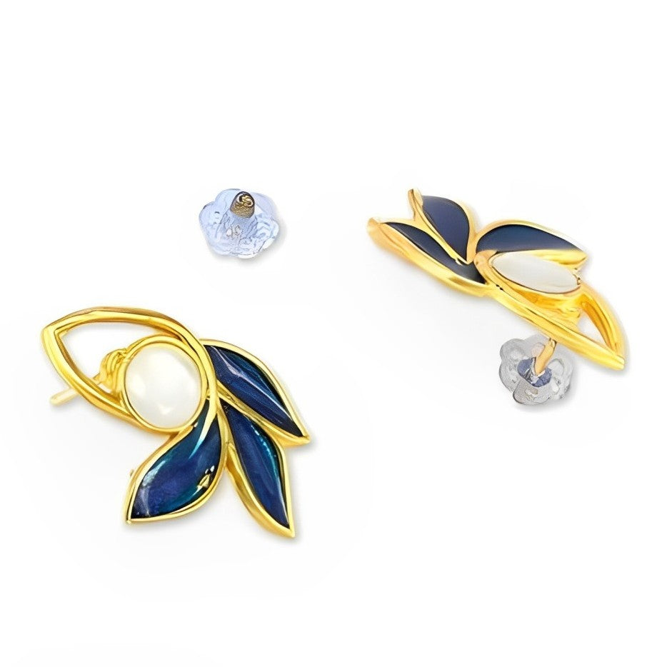 Golden Bloom Enamel Leaf Jewelry Set