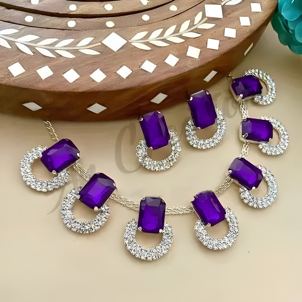Royal Gemstone Necklace with Diamond Encrusted Hoops