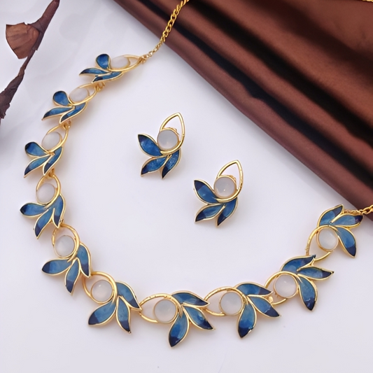 Golden Bloom Enamel Leaf Jewelry Set