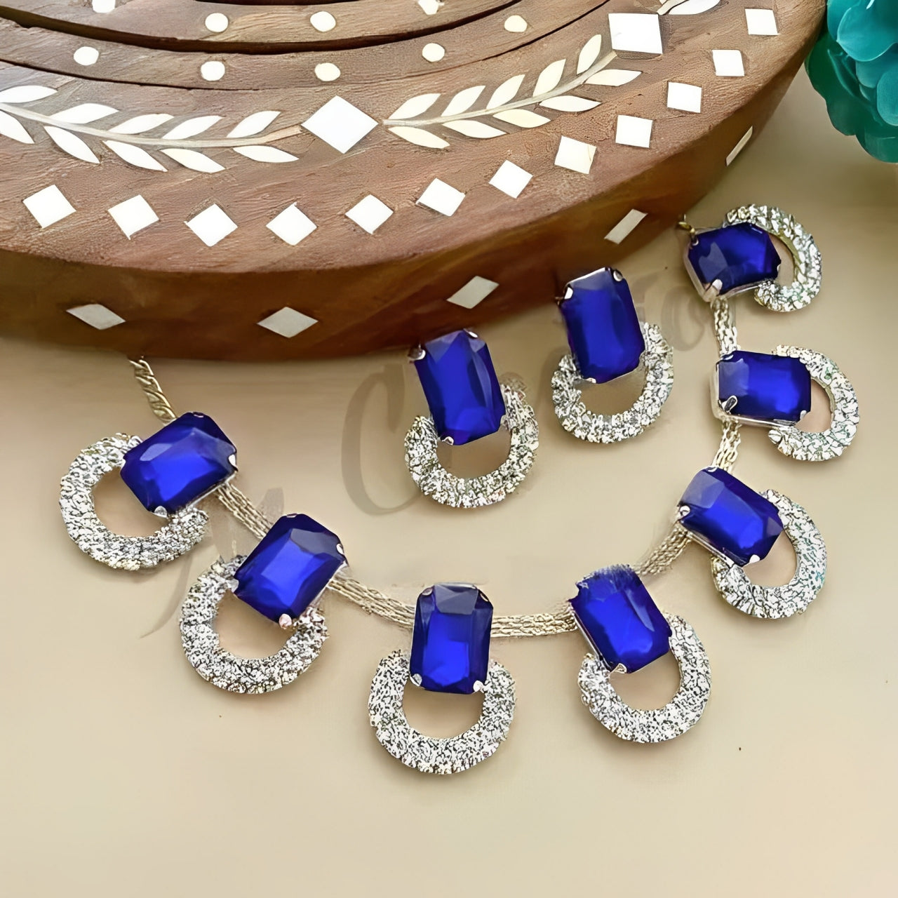 Royal Gemstone Necklace with Diamond Encrusted Hoops