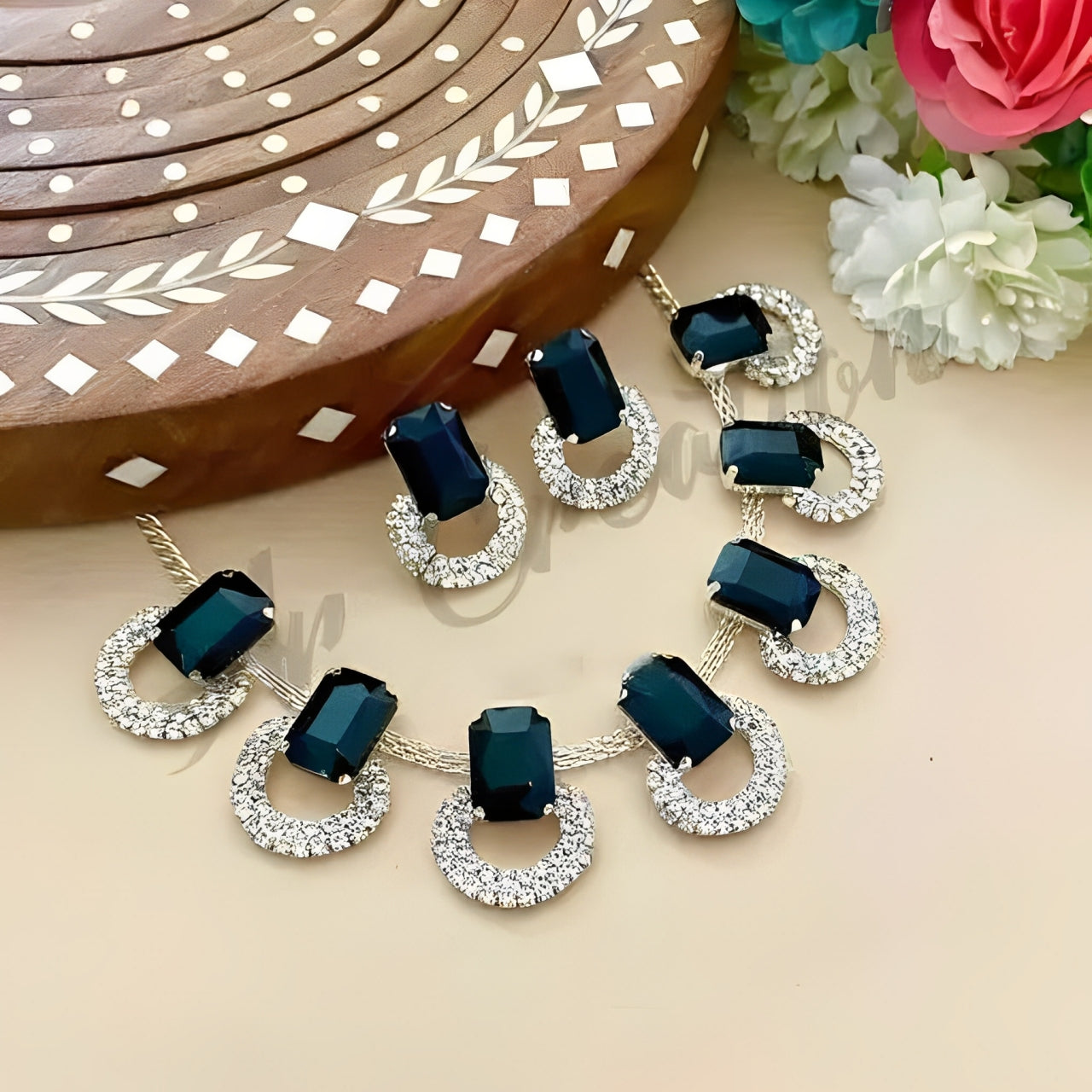 Royal Gemstone Necklace with Diamond Encrusted Hoops